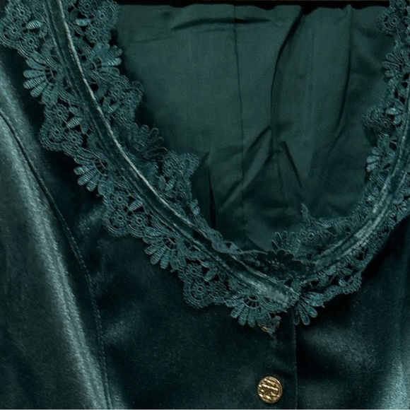 Emerald Green Velvet Victorian Lace Fitted Y2K Vest Waist Coat Boho Gypsy M - Picture 3 of 8